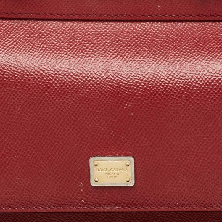 Pre Owned Dolce & Gabbana Dark Red Leather Small Miss Sicily Top Handle Bag