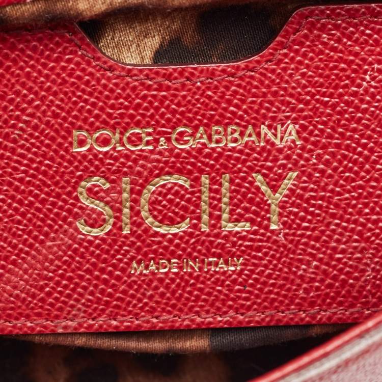 Pre Owned Dolce & Gabbana Dark Red Leather Small Miss Sicily Top Handle Bag