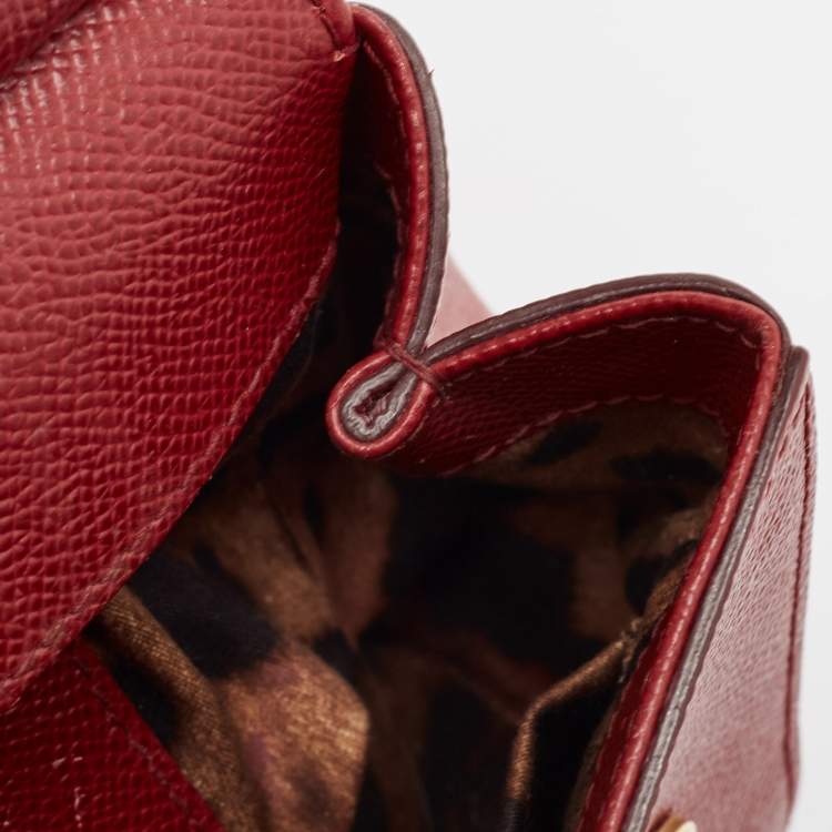 Pre Owned Dolce & Gabbana Dark Red Leather Small Miss Sicily Top Handle Bag