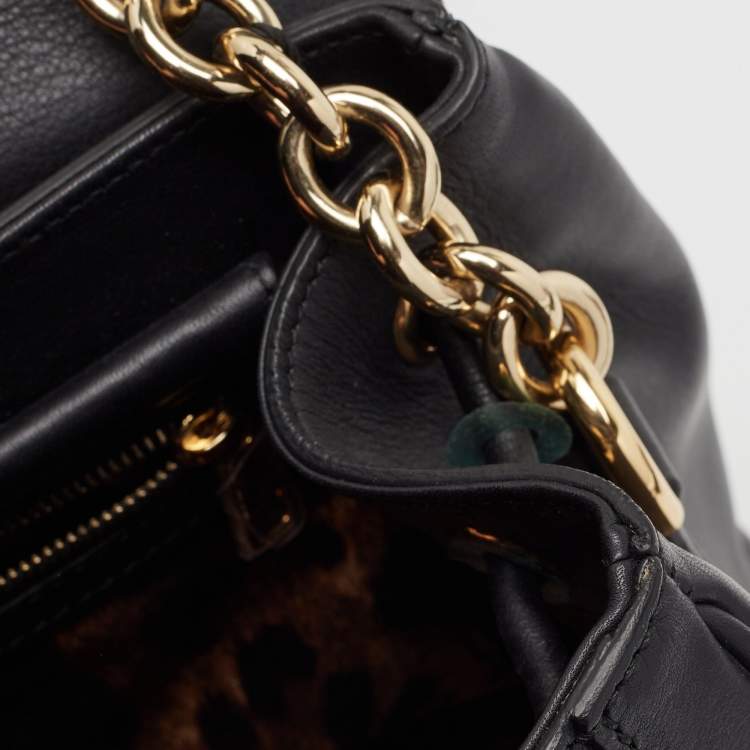 Pre Owned Dolce & Gabbana Black Leather Padlock Top Handle Bag