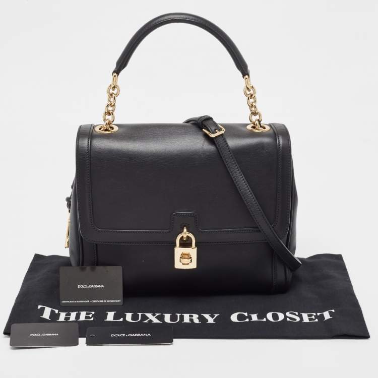 Pre Owned Dolce & Gabbana Black Leather Padlock Top Handle Bag