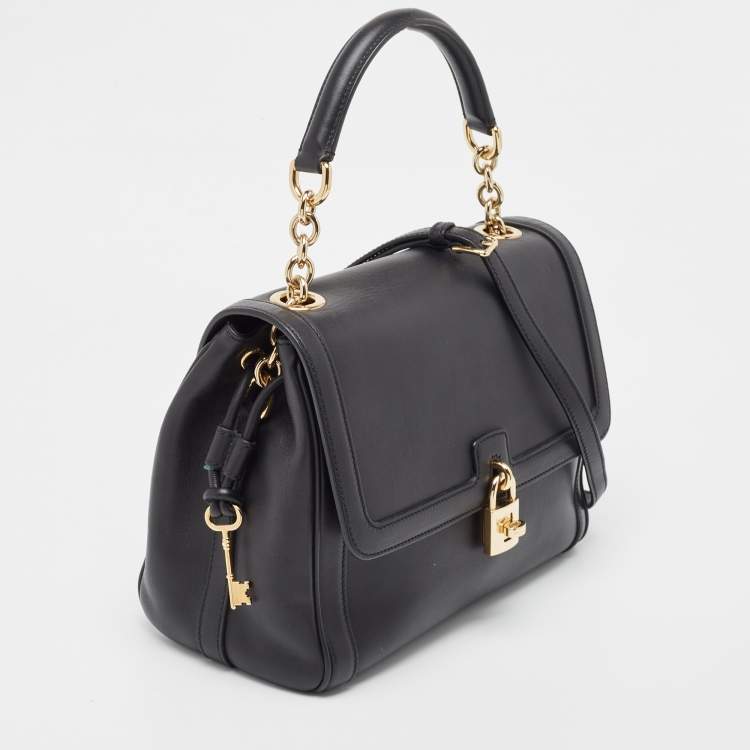 Pre Owned Dolce & Gabbana Black Leather Padlock Top Handle Bag