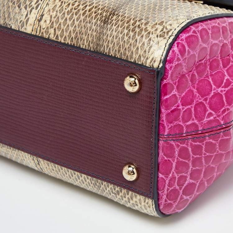 Pre Owned Dolce & Gabbana Multicolor Crocodile,Watersnake Leather and Leather Medium Miss Sicily Top Handle Bag