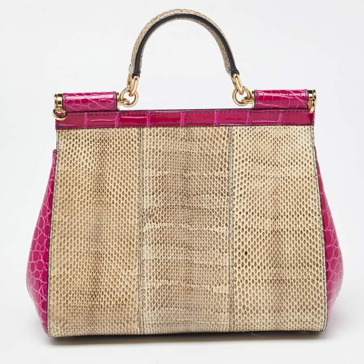 Pre Owned Dolce & Gabbana Multicolor Crocodile,Watersnake Leather and Leather Medium Miss Sicily Top Handle Bag