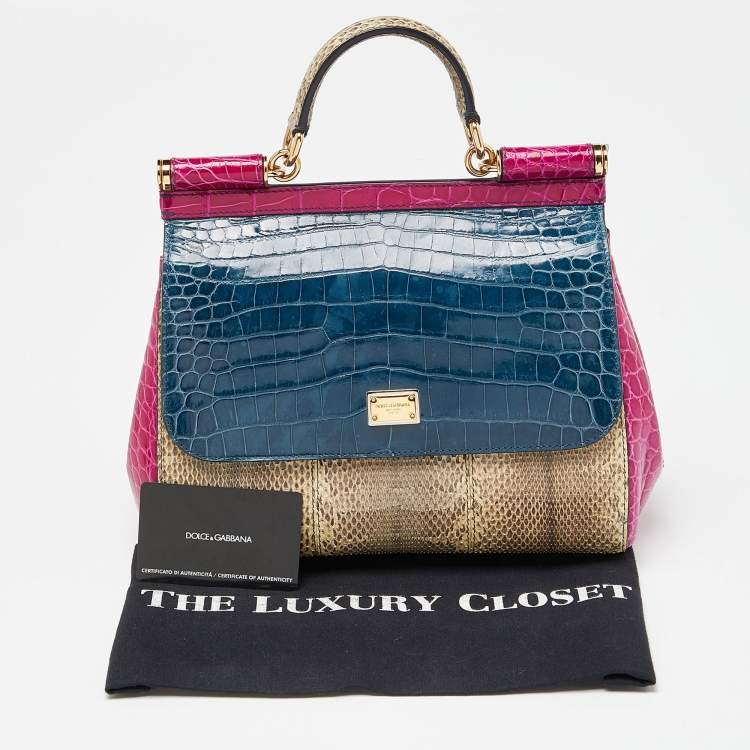 Pre Owned Dolce & Gabbana Multicolor Crocodile,Watersnake Leather and Leather Medium Miss Sicily Top Handle Bag