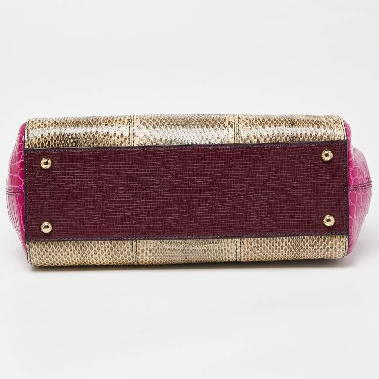 Pre Owned Dolce & Gabbana Multicolor Crocodile,Watersnake Leather and Leather Medium Miss Sicily Top Handle Bag