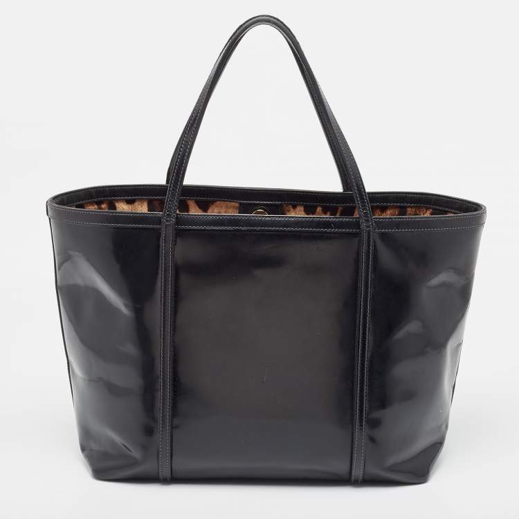 Pre Owned Dolce & Gabbana Black Patent Leather Miss Escape Tote