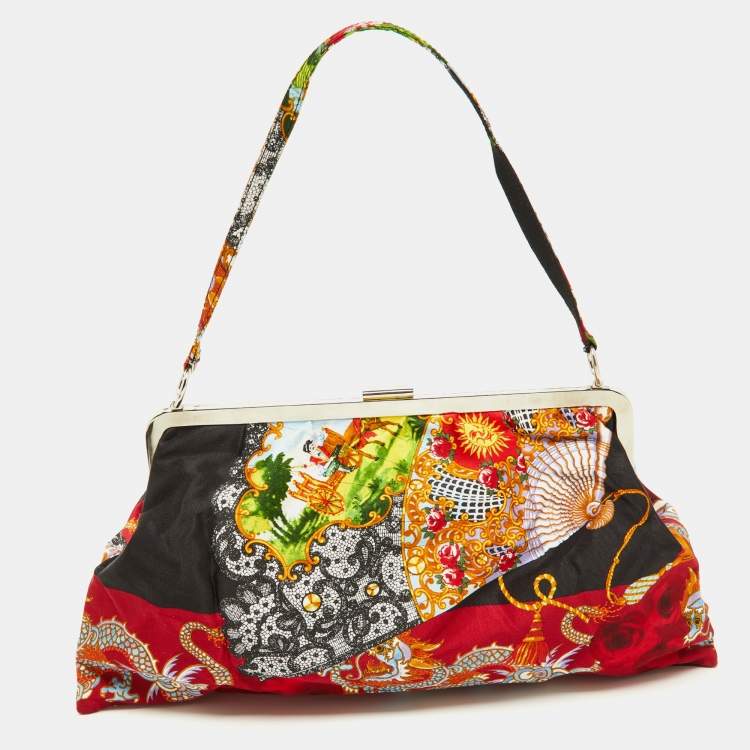 Pre Owned Dolce & Gabbana Multicolor Printed Satin Frame Clutch Bag