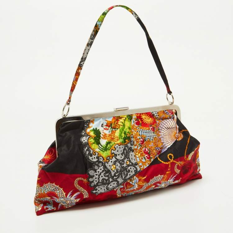 Pre Owned Dolce & Gabbana Multicolor Printed Satin Frame Clutch Bag