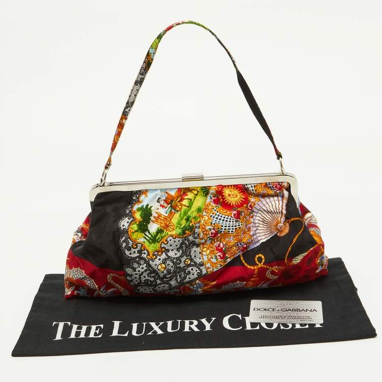 Pre Owned Dolce & Gabbana Multicolor Printed Satin Frame Clutch Bag