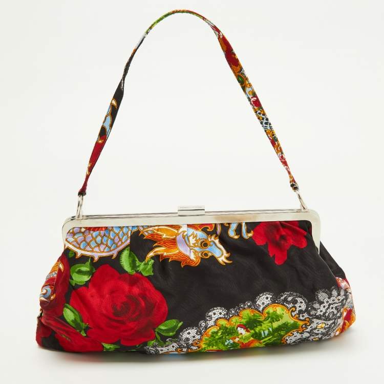 Pre Owned Dolce & Gabbana Multicolor Printed Satin Frame Clutch Bag