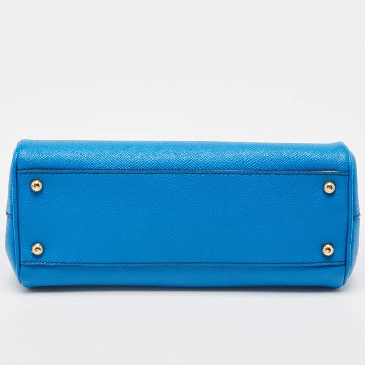 Pre Owned Dolce & Gabbana Blue Leather Medium Miss Sicily Top Handle Bag