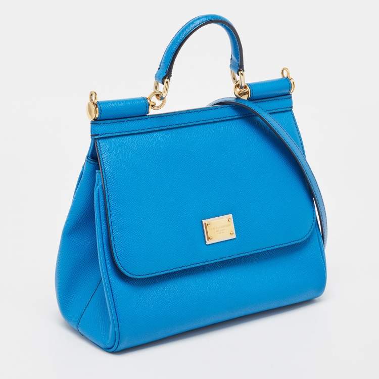 Pre Owned Dolce & Gabbana Blue Leather Medium Miss Sicily Top Handle Bag