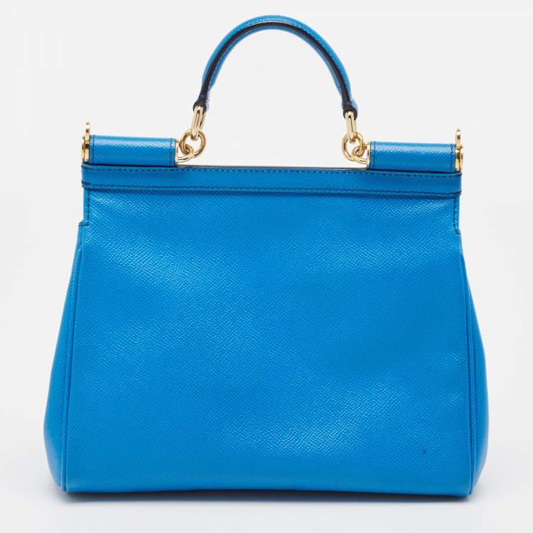 Pre Owned Dolce & Gabbana Blue Leather Medium Miss Sicily Top Handle Bag