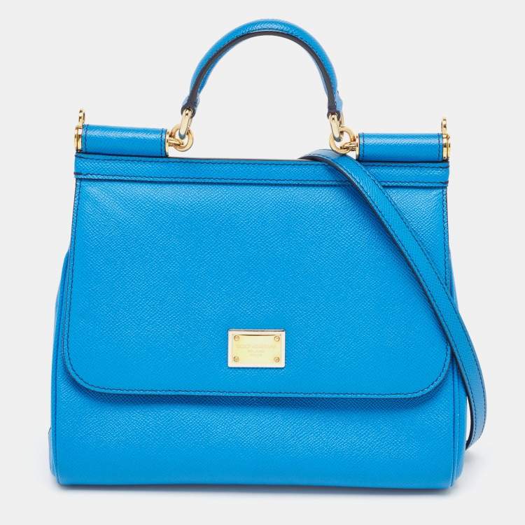 Pre Owned Dolce & Gabbana Blue Leather Medium Miss Sicily Top Handle Bag