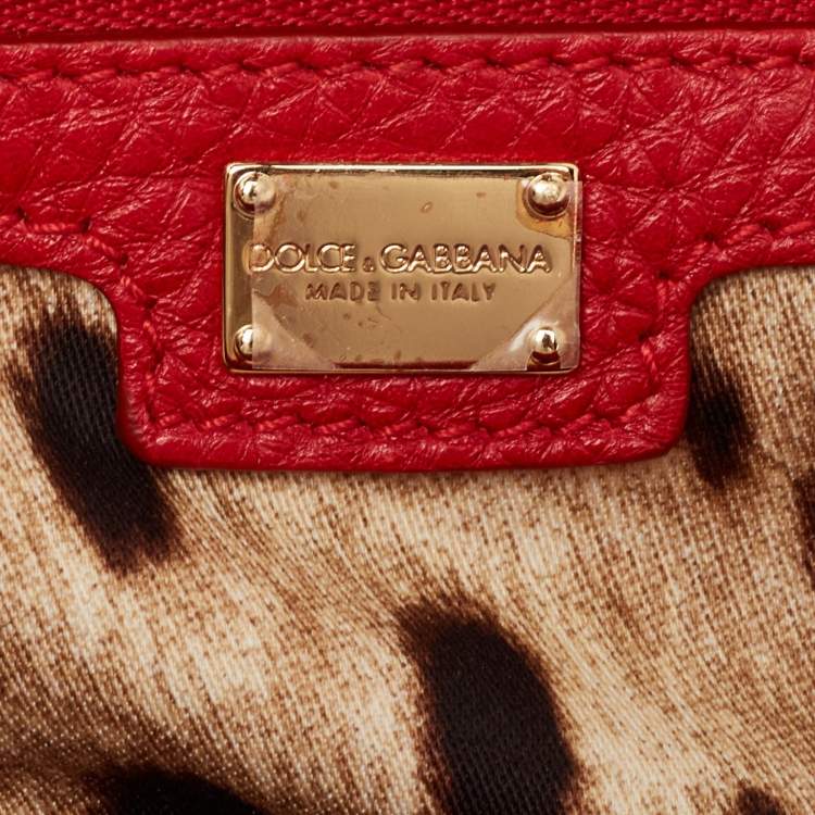 Pre Owned Dolce & Gabbana Red Lace and Leather Large Miss Sicily Top Handle Bag
