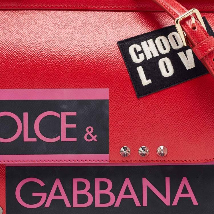 Pre Owned Dolce & Gabbana Red Leather Medium Miss Sicily Choose Love Top Handle Bag