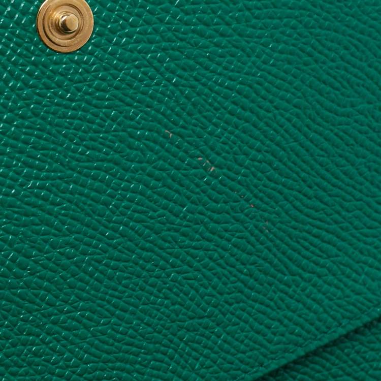 Pre Owned Dolce & Gabbana Green/White Printed Leather Miss Sicily Von Wallet on Chain