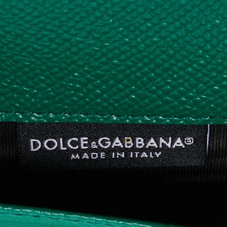 Pre Owned Dolce & Gabbana Green/White Printed Leather Miss Sicily Von Wallet on Chain