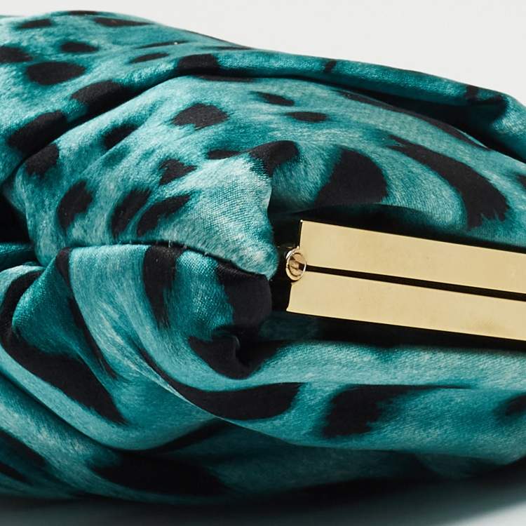 Pre Owned Dolce & Gabbana Black/Green Leopard Print Satin Miss Lady Clutch