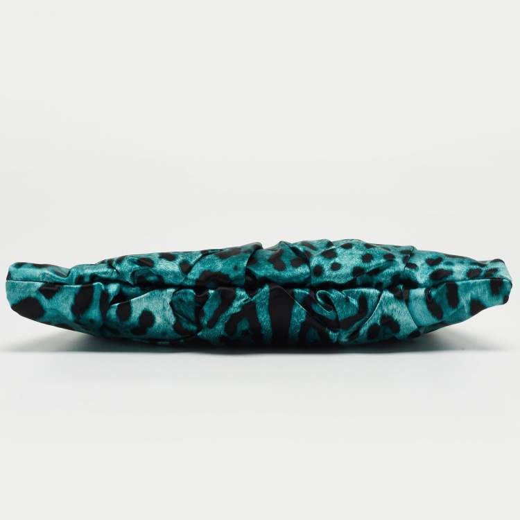 Pre Owned Dolce & Gabbana Black/Green Leopard Print Satin Miss Lady Clutch