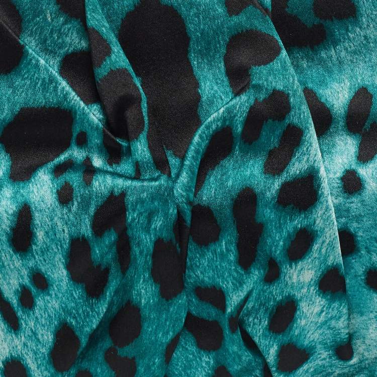 Pre Owned Dolce & Gabbana Black/Green Leopard Print Satin Miss Lady Clutch