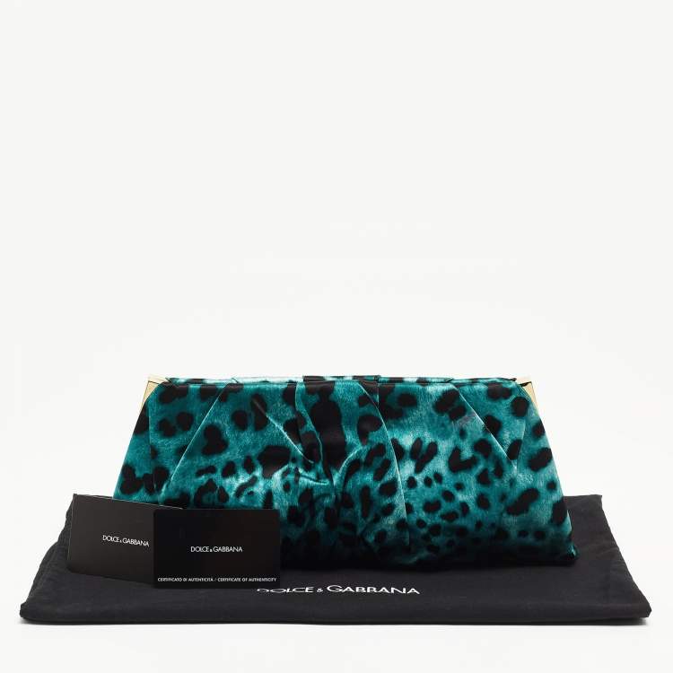 Pre Owned Dolce & Gabbana Black/Green Leopard Print Satin Miss Lady Clutch