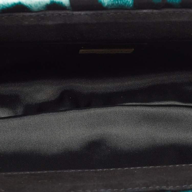 Pre Owned Dolce & Gabbana Black/Green Leopard Print Satin Miss Lady Clutch