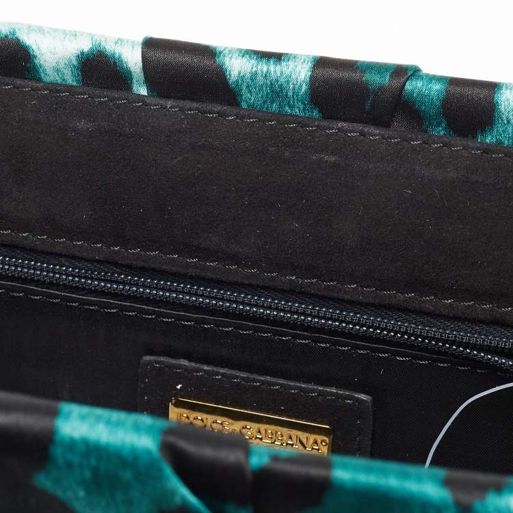 Pre Owned Dolce & Gabbana Black/Green Leopard Print Satin Miss Lady Clutch