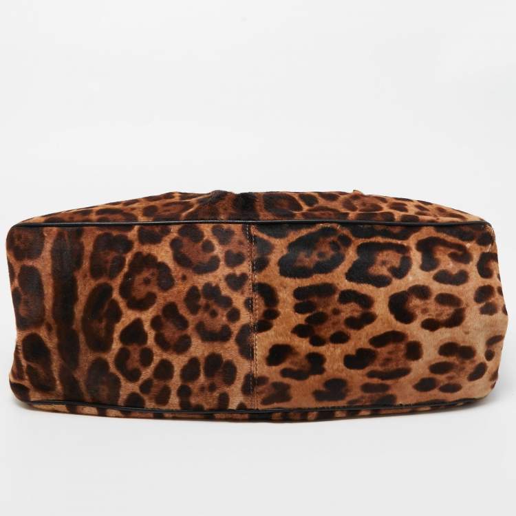 Pre Owned Dolce & Gabbana Black/Brown Leopard Print Calf Hair Frame Satchel