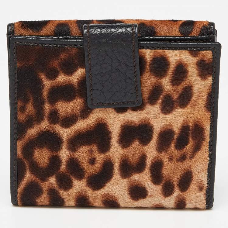 Pre Owned Dolce & Gabbana Brown Leopard Print Calfhair and Leather French Wallet