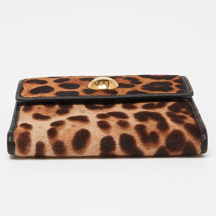 Pre Owned Dolce & Gabbana Brown Leopard Print Calfhair and Leather French Wallet