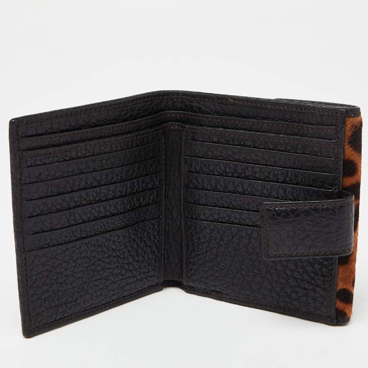 Pre Owned Dolce & Gabbana Brown Leopard Print Calfhair and Leather French Wallet