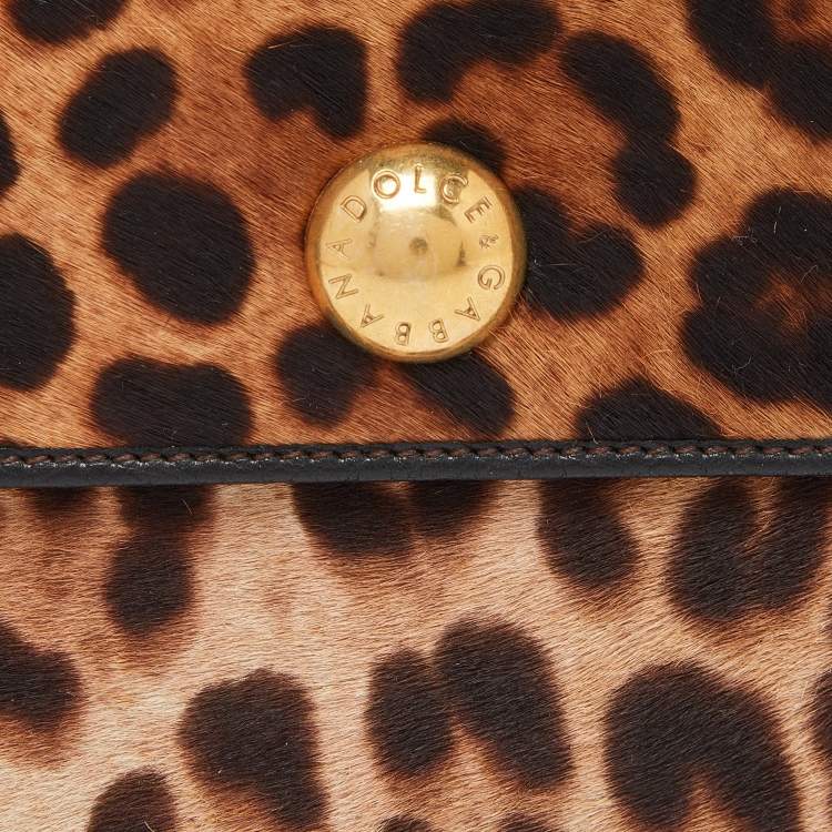 Pre Owned Dolce & Gabbana Brown Leopard Print Calfhair and Leather French Wallet