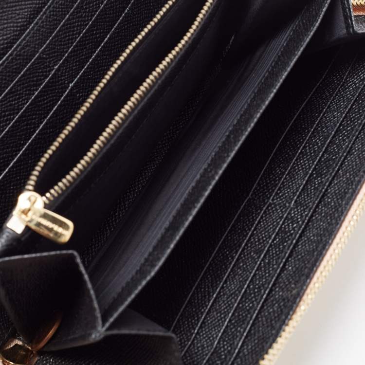 Pre Owned Dolce & Gabbana Beige Leather Lock Zip Around Continental Wallet