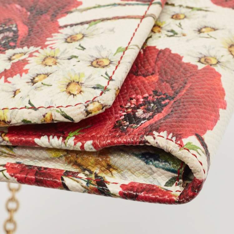 Pre Owned Dolce & Gabbana Multicolor Floral Print Leather Trifold Wallet on Chain