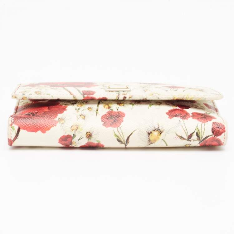 Pre Owned Dolce & Gabbana Multicolor Floral Print Leather Trifold Wallet on Chain