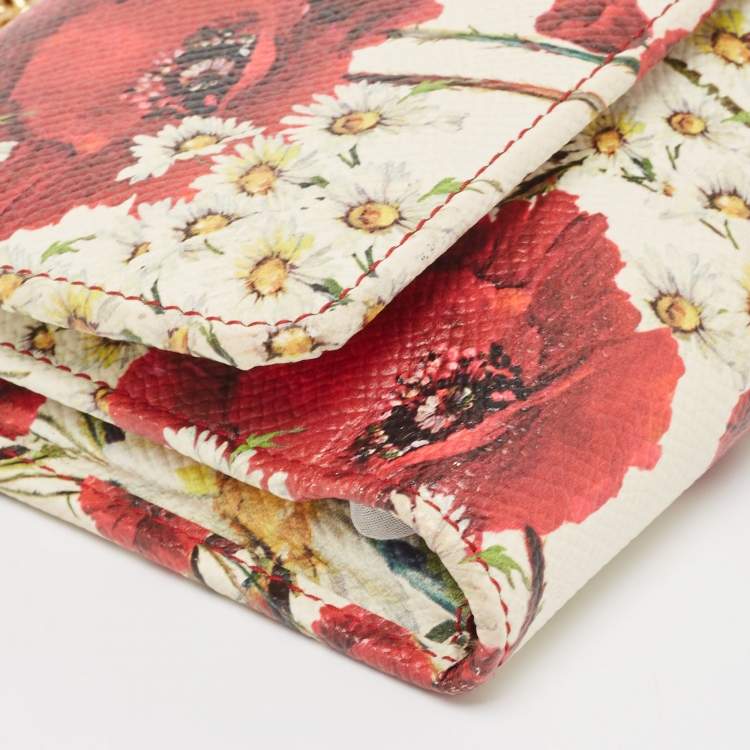 Pre Owned Dolce & Gabbana Multicolor Floral Print Leather Trifold Wallet on Chain