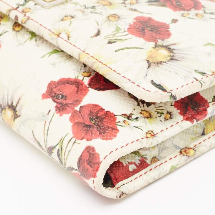 Pre Owned Dolce & Gabbana Multicolor Floral Print Leather Trifold Wallet on Chain