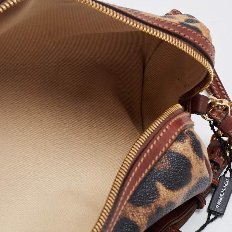 Pre Owned Dolce & Gabbana Brown Leopard Print Coated Canvas and Leather Wristlet Pouch