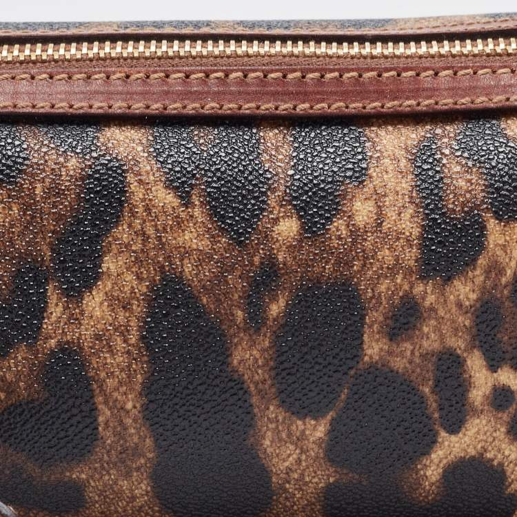 Pre Owned Dolce & Gabbana Brown Leopard Print Coated Canvas and Leather Wristlet Pouch