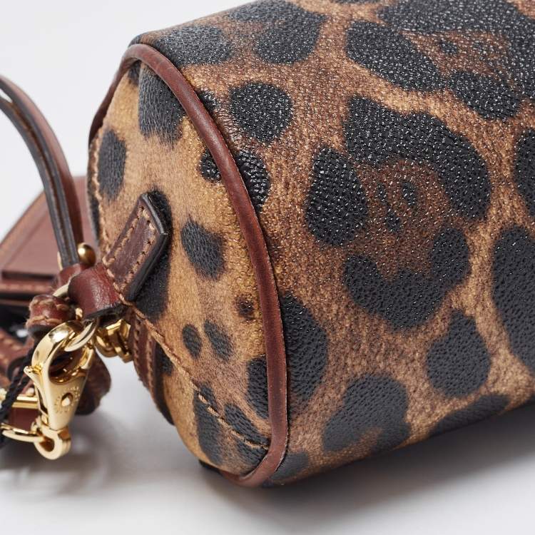 Pre Owned Dolce & Gabbana Brown Leopard Print Coated Canvas and Leather Wristlet Pouch