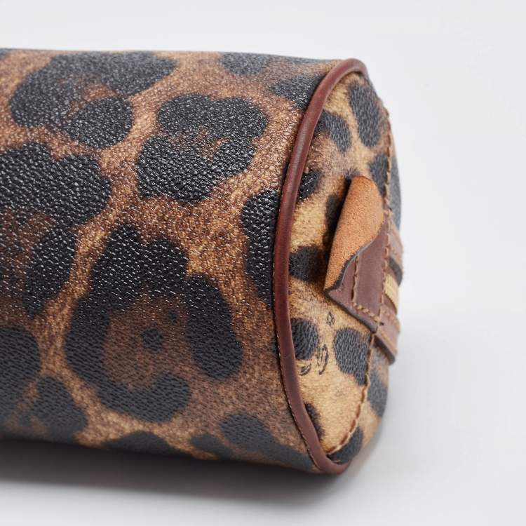 Pre Owned Dolce & Gabbana Brown Leopard Print Coated Canvas and Leather Wristlet Pouch