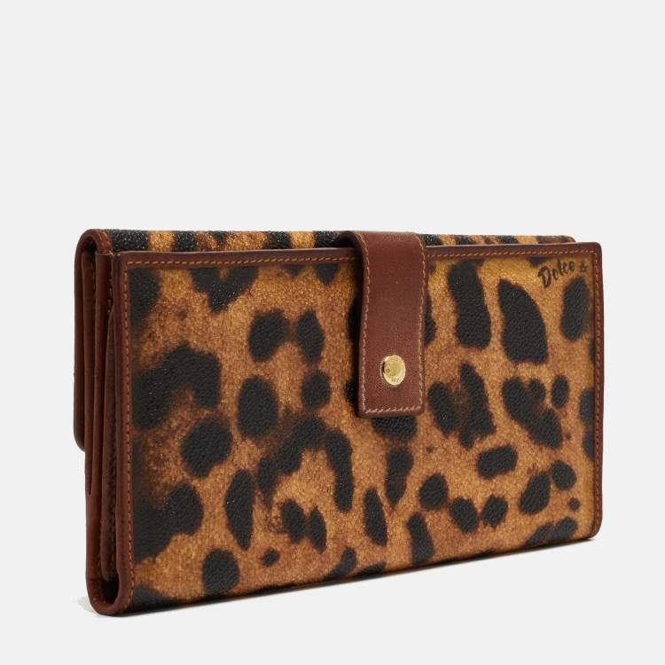 Pre Owned Dolce & Gabbana Brown Leopard Print Coated Canvas Flap Continental Wallet