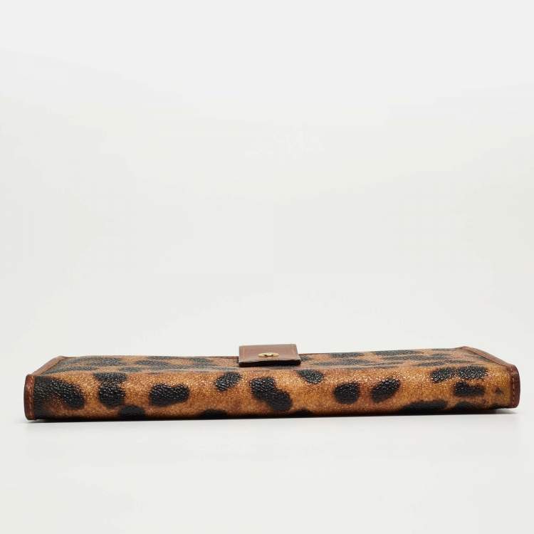 Pre Owned Dolce & Gabbana Brown Leopard Print Coated Canvas Flap Continental Wallet