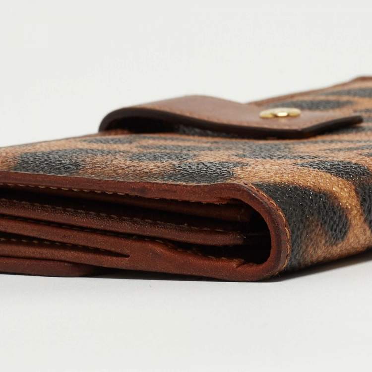 Pre Owned Dolce & Gabbana Brown Leopard Print Coated Canvas Flap Continental Wallet
