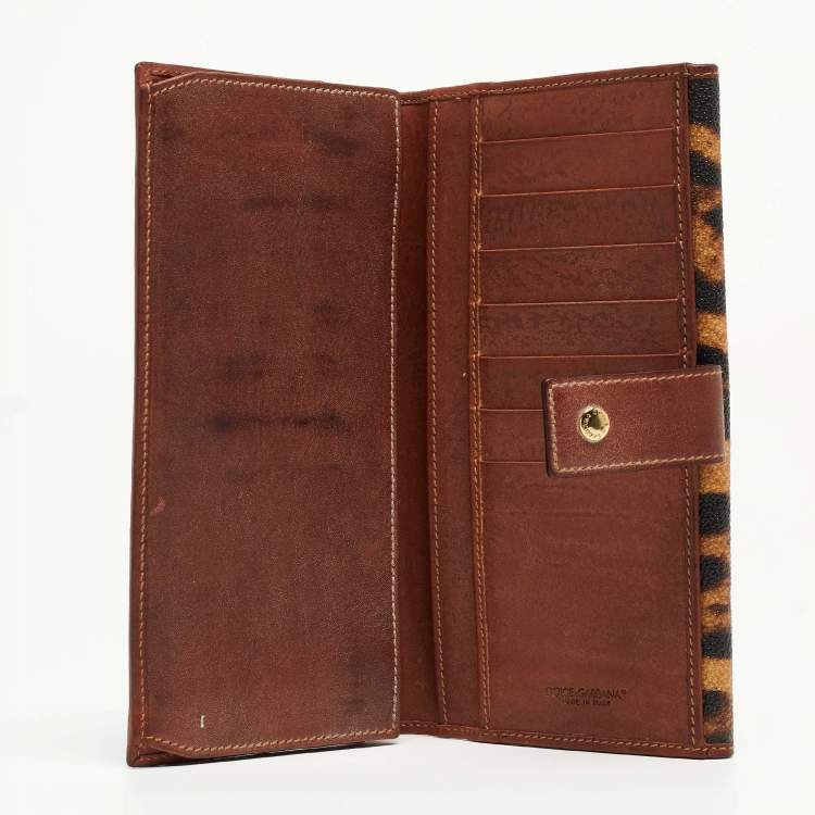 Pre Owned Dolce & Gabbana Brown Leopard Print Coated Canvas Flap Continental Wallet