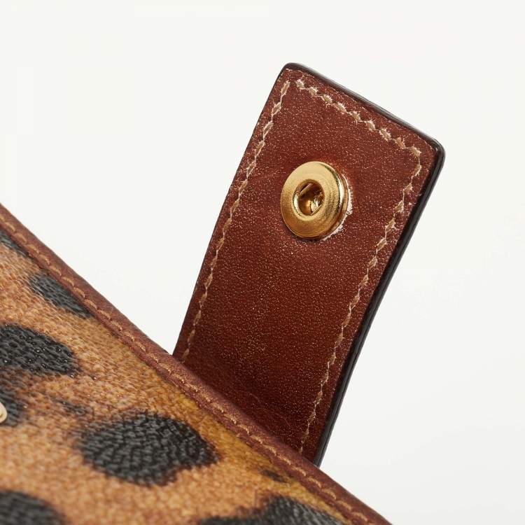 Pre Owned Dolce & Gabbana Brown Leopard Print Coated Canvas Flap Continental Wallet