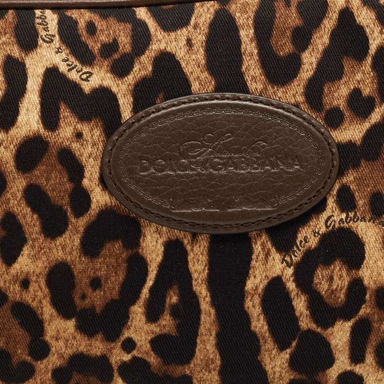Pre Owned Dolce & Gabbana Brown Leopard Print Fabric and Leather Cosmetic Pouch