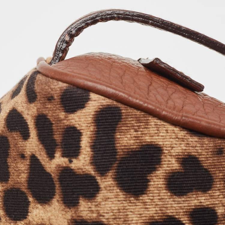 Pre Owned Dolce & Gabbana Brown Leopard Print Fabric and Leather Cosmetic Pouch